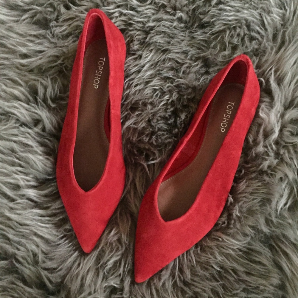 NEW TopShop Red Suede Pointed Flats